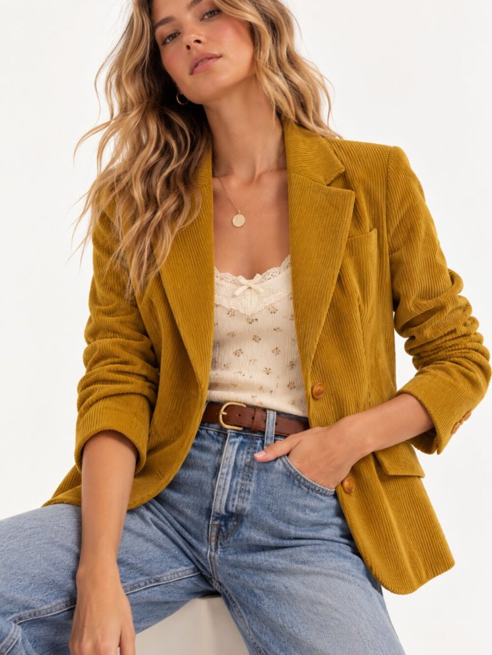 Rebecca Minkoff Golden Mustard Yellow Corduroy Blazer Fall Textured